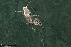 Satellite image taken on October 3, 2011 showing the size of the mine at Fort MacMurray, Alberta